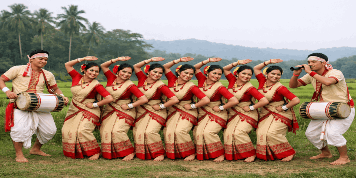 Traditional Bihu dance during Rongali Bihu festival in Assam