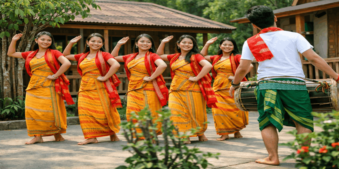 Traditional Bwisagu dance during Bwisagu festival in Assam